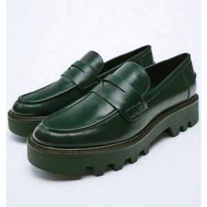 Zara green lug loafers size 38